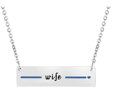 Thin Blue Line Bar Necklace - WIFE